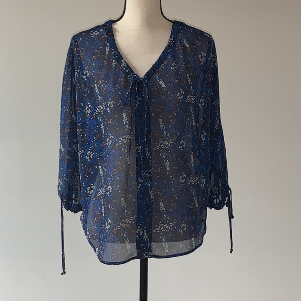 NYDJ Blue Chiffon Circle Blouse XXS